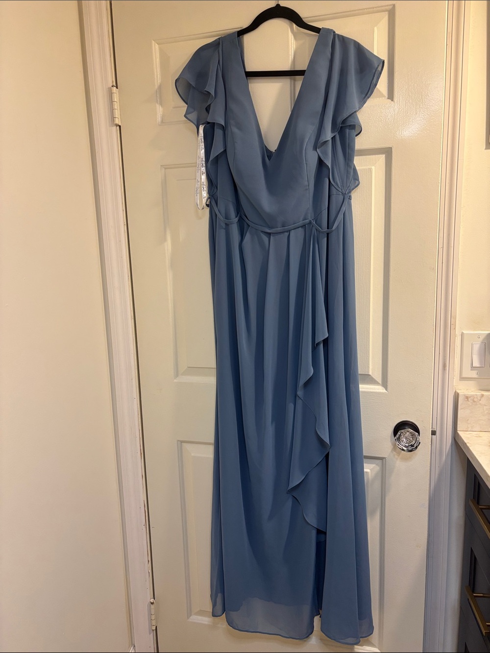 Celebrate It Dusty Blue V-Neck Ruffle Sleeve Maxi Dress